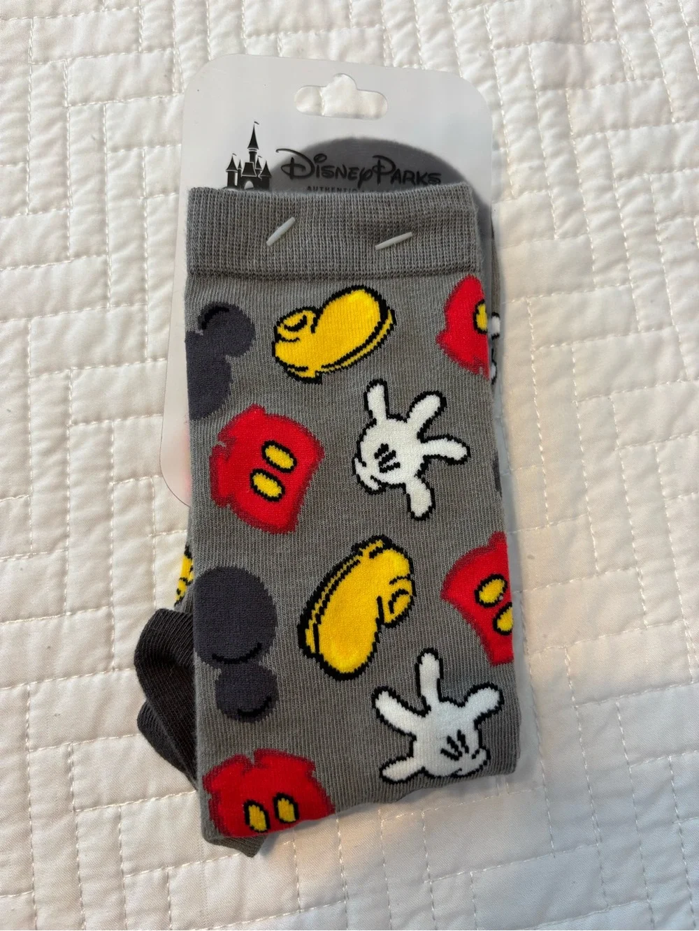 Disney Gray Mickey Icons Crew Socks with Red and Yellow Accents
